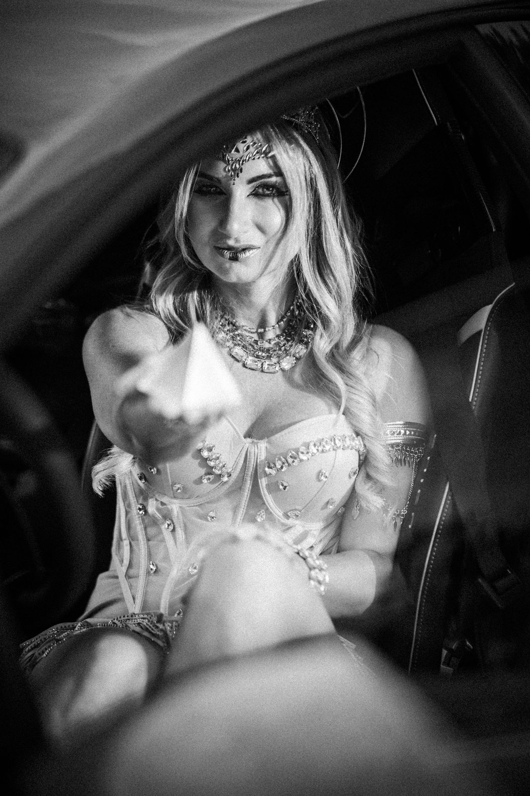 Black and white personal portrait in soft indoor light.