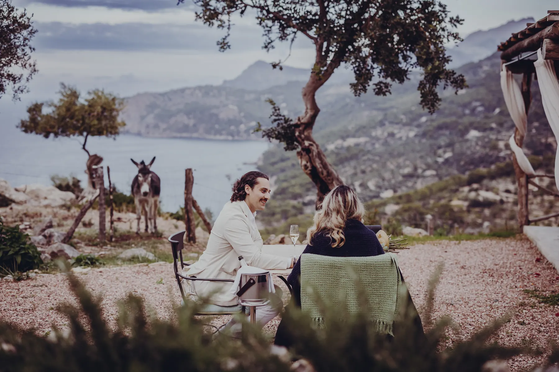 Couple seated together overlooking the landscape