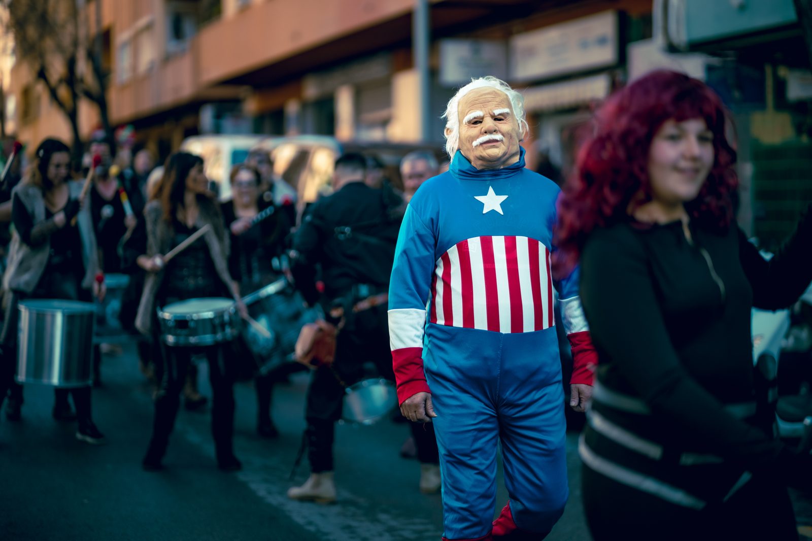 Person in a colorful street parade.