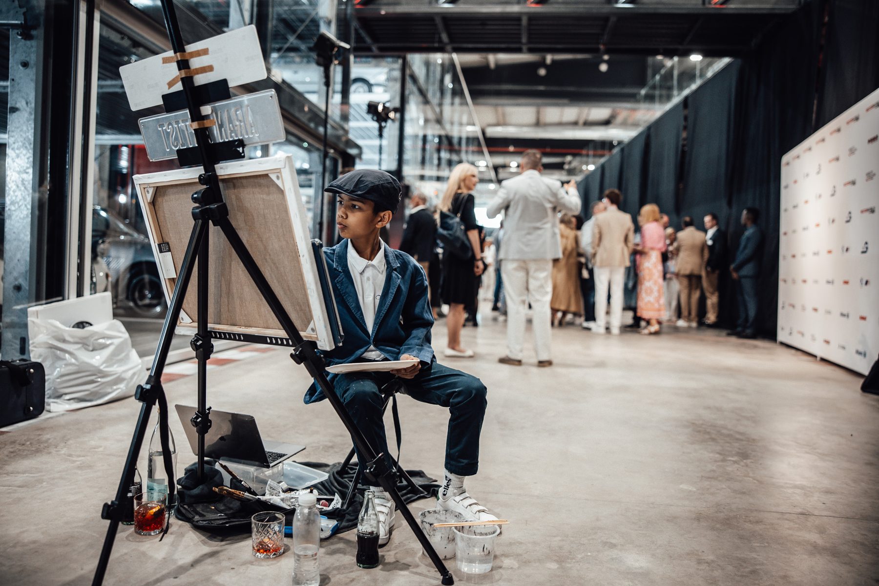 Event production setup and operator backstage.