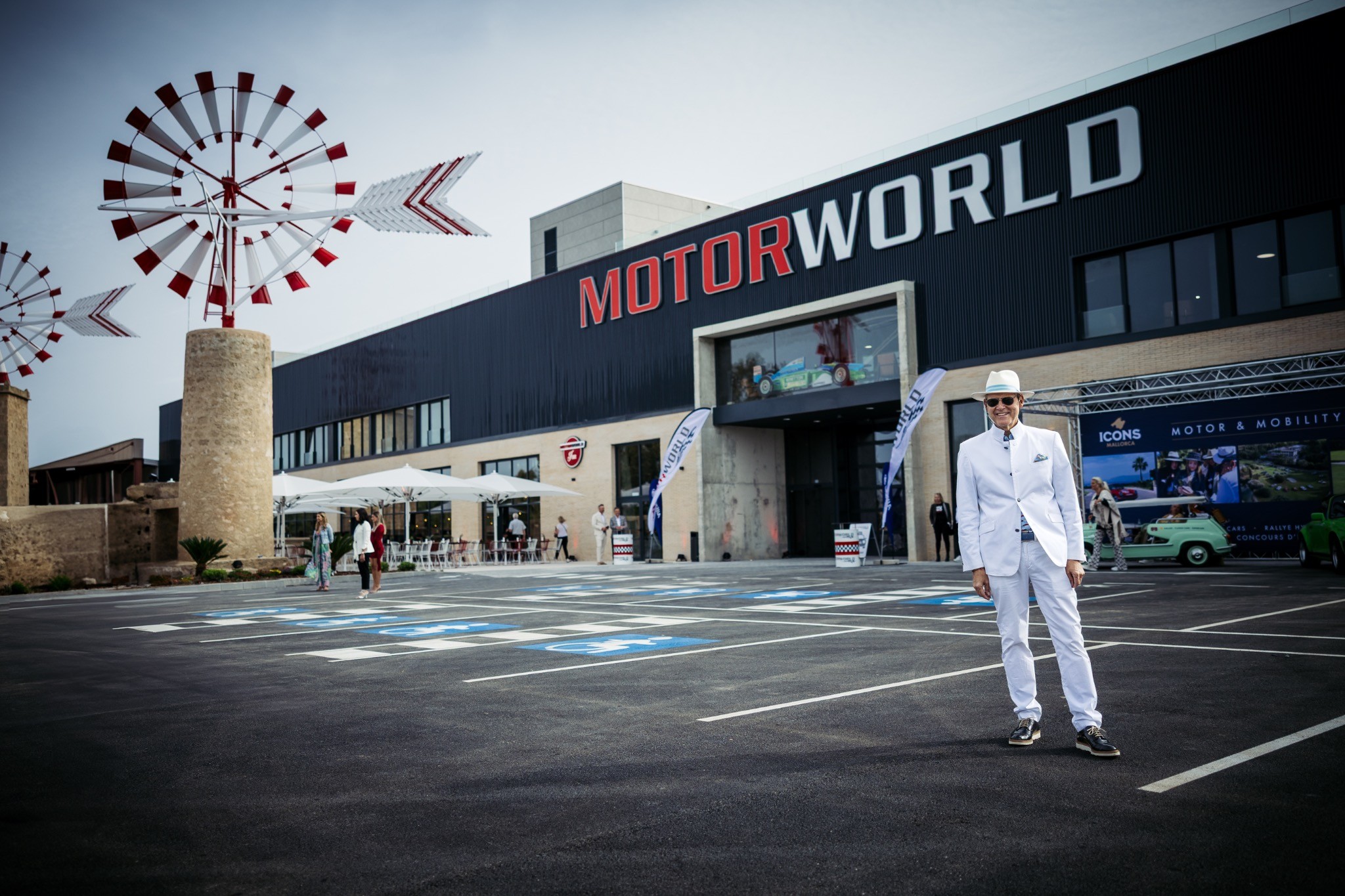 Guests gathering outside Motorworld Mallorca before the opening programme