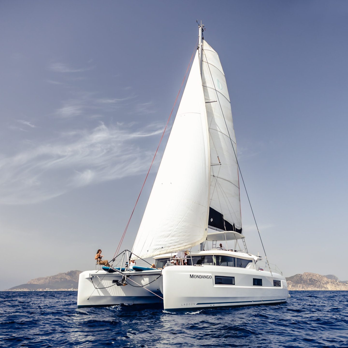 catamaran under sails